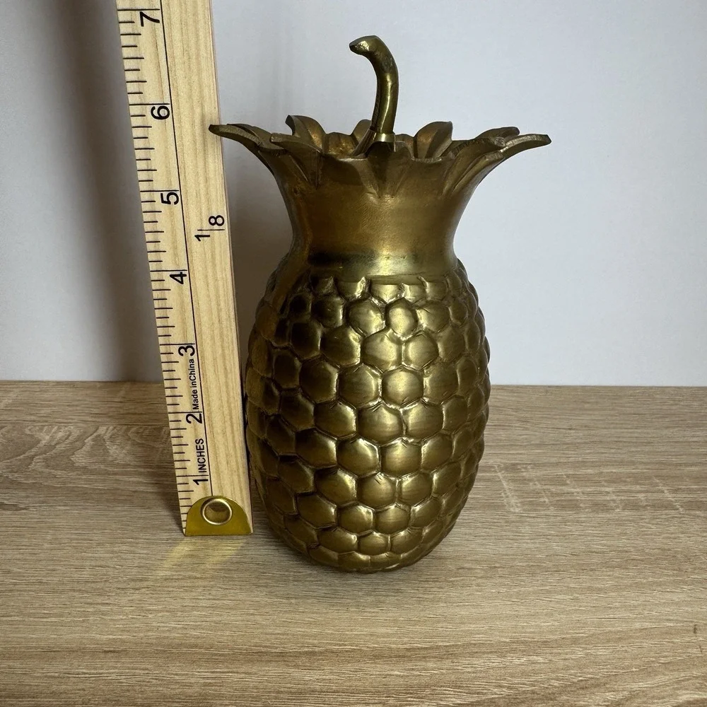 Vintage Solid Brass Pineapple Lidded Trinket Jar Hollywood Regency Decor